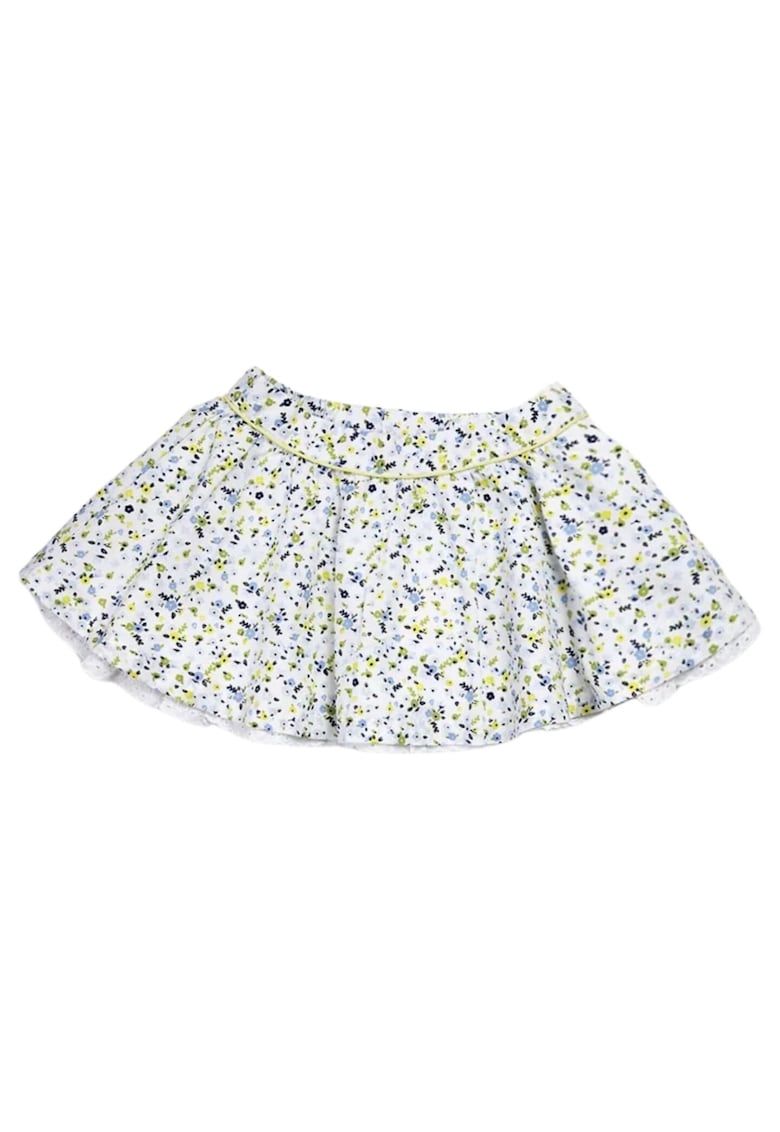 Fusta fetita  alb - bumbac - model floral - croiala evazata - talie elastica