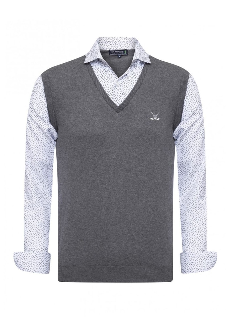 Pulover pentru barbati  Raymond Tailor - bumbac/acril - gri/alb