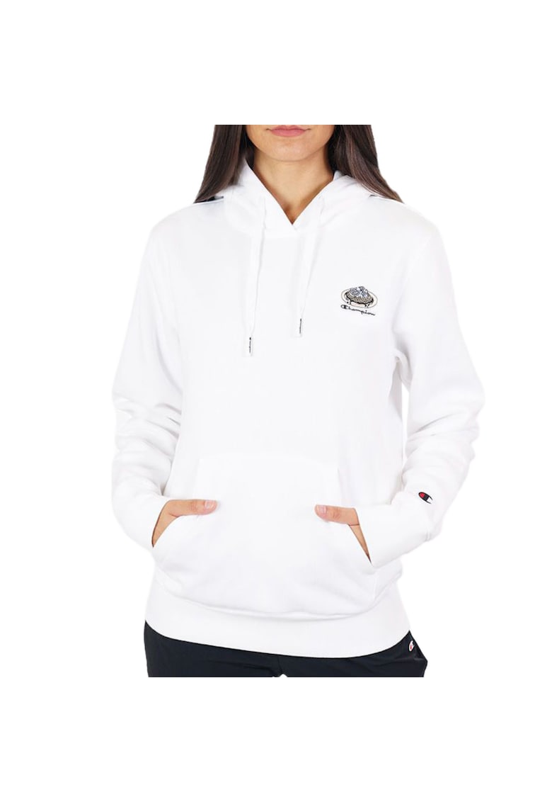 Hanorac sport dama alb - bumbac si poliester - cu gluga - broderie -