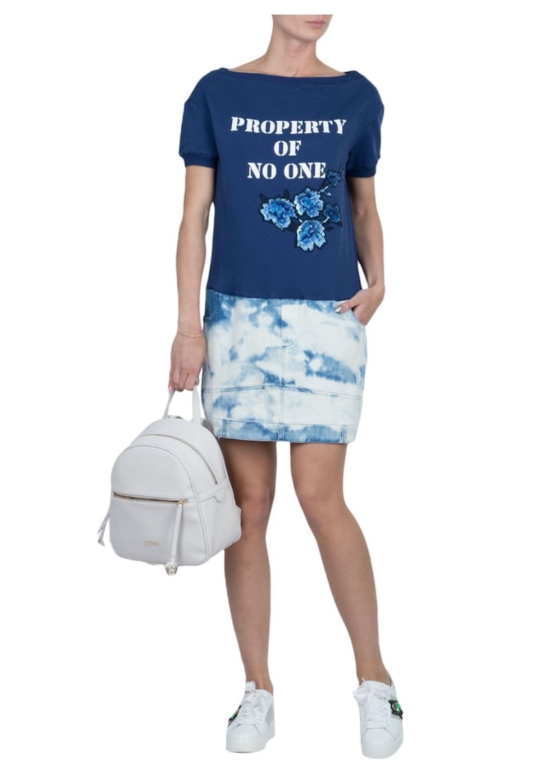 Rochie de dama  bleumarin - bumbac si elastan - cu imprimeu si paiete - stil de viata -