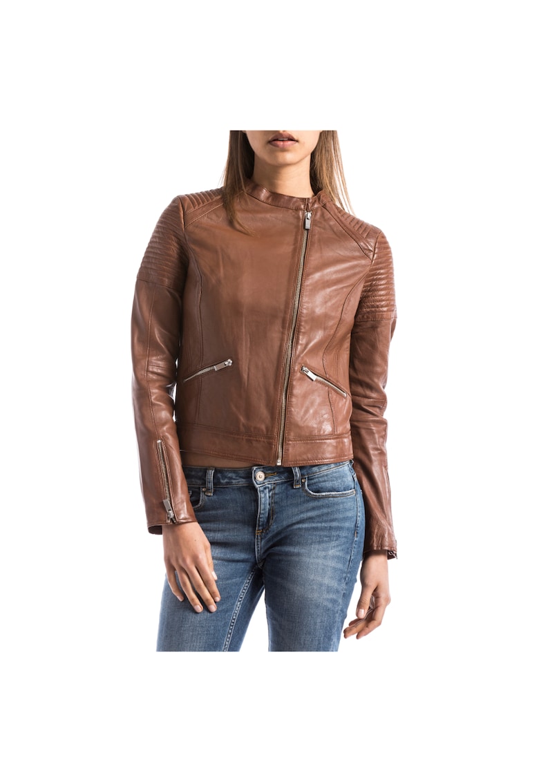 Jacheta biker cu fermoar  Din piele - Maro - Maro