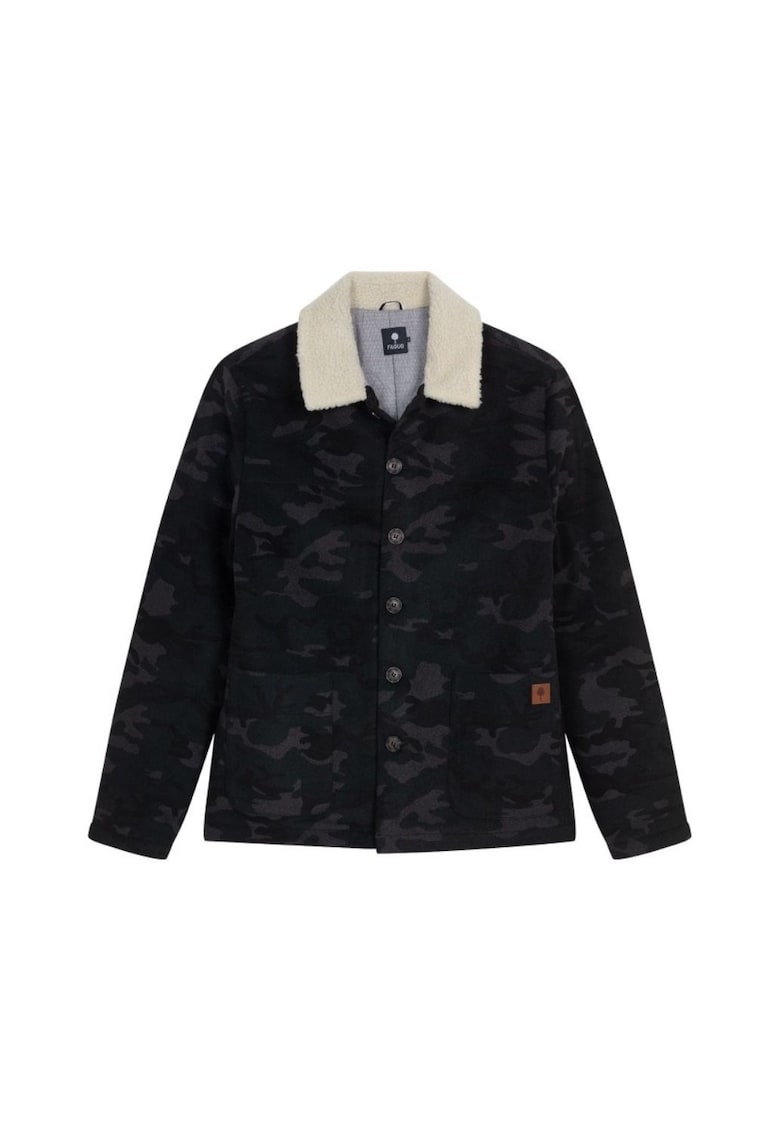 Jacheta barbati -  camuflaj - gri - lana si poliester - cu buzunare - guler Sherpa