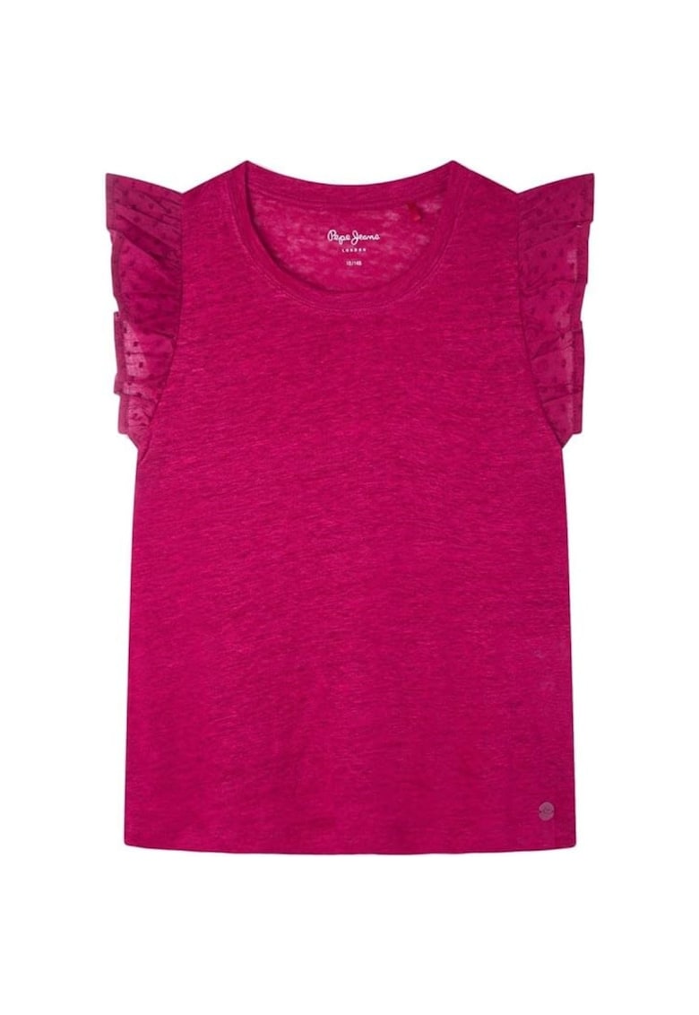 Tricou din in cu maneci cu volane -