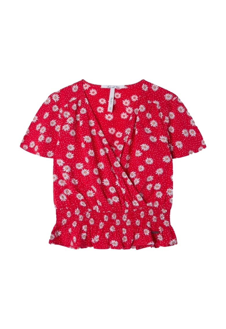 Tricou model petrecut cu imprimeu floral - Rosu
