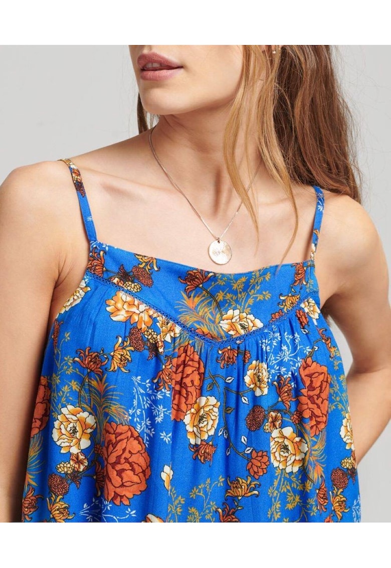 SuperDry - Top lejer cu bretele subtiri si model floral -