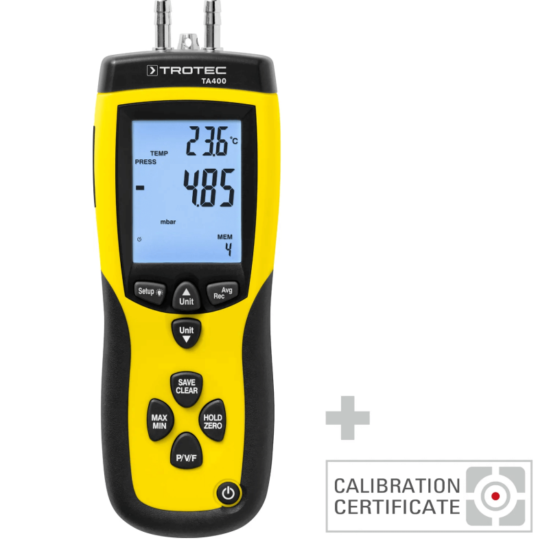 Anemometru profesional cu tub Pitot Trotec TA400+ Certificat de calibrare  Functie Min/Max/AVG/REC/HOLD  Functie Live-Log