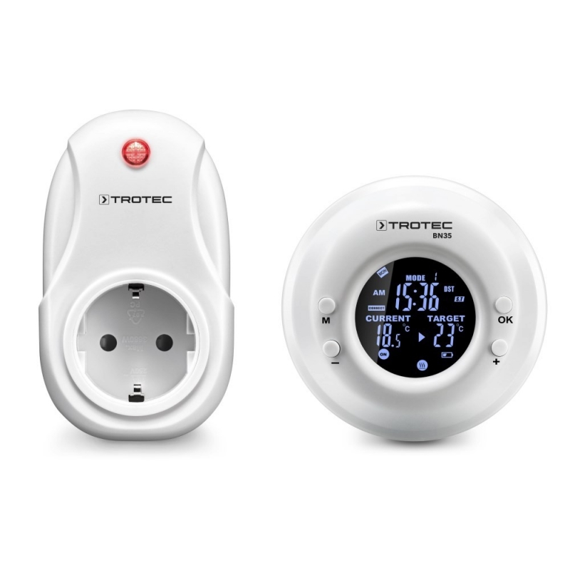 Termostat si Priza Wireless Trotec BN35  Distanta functionare 20m  Programare cu ceas  Ecran iluminat