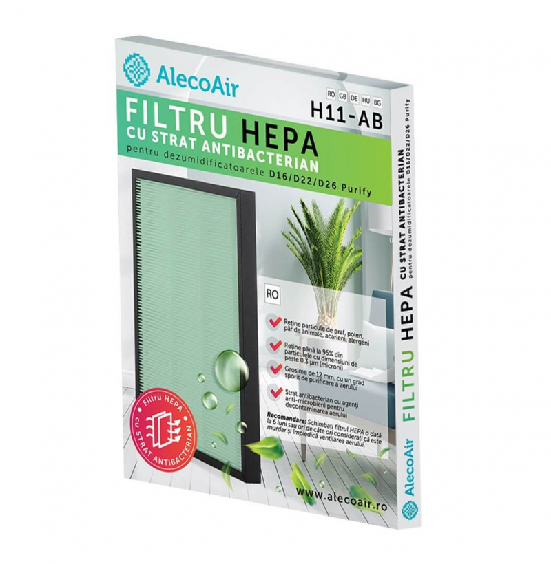 Filtru HEPA cu strat antibacterian pentru dezumificatoarele AlecoAir D16 Purify  D22 Purify sau D26 Purify