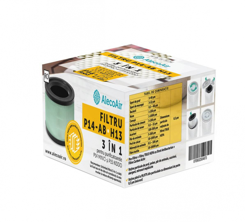 Filtru 3 in 1 TRUE HEPA cu Strat antibacterian si Carbon Activ pentru purificatorul AlecoAir P14 MINIO  compatibil cu P15 KIDDO