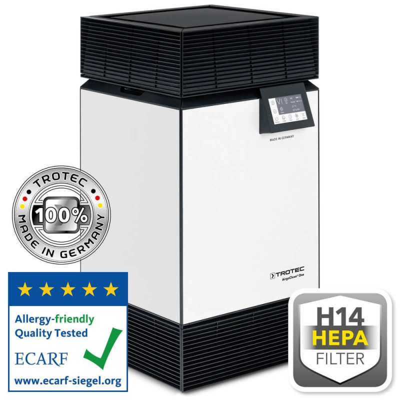 Purificator de aer TROTEC AirgoClean One  Filtru HEPA H14  Pre-filtru Lavabil dublu  Indicator PM 2.5  TVOC  Sleep  Turbo