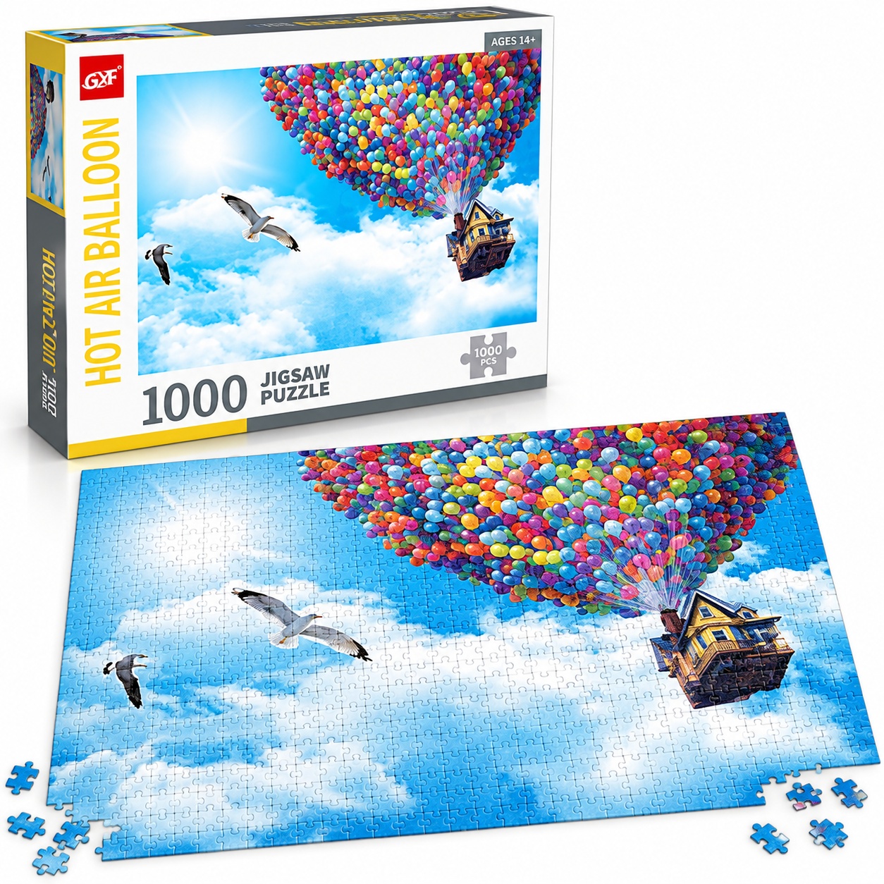 Puzzle Casa cu baloane colorate, 1000 piese,70x50 cm, multicolor