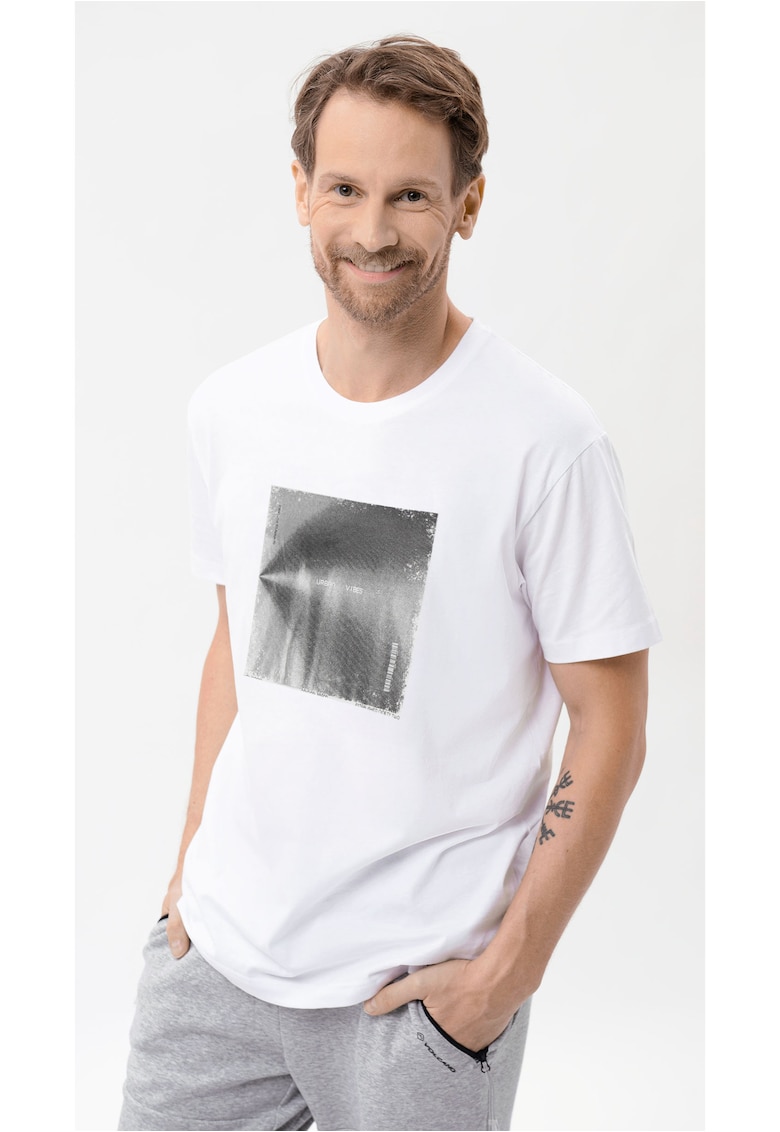 Tricou alb pentru barbati  T-Vibes - Comfort Fit - Alb/Gri