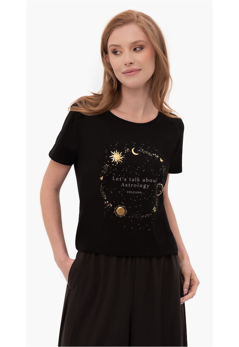 Tricou  T-Astro pentru femei - negru cu imprimeu spatial - Negru imprimeu