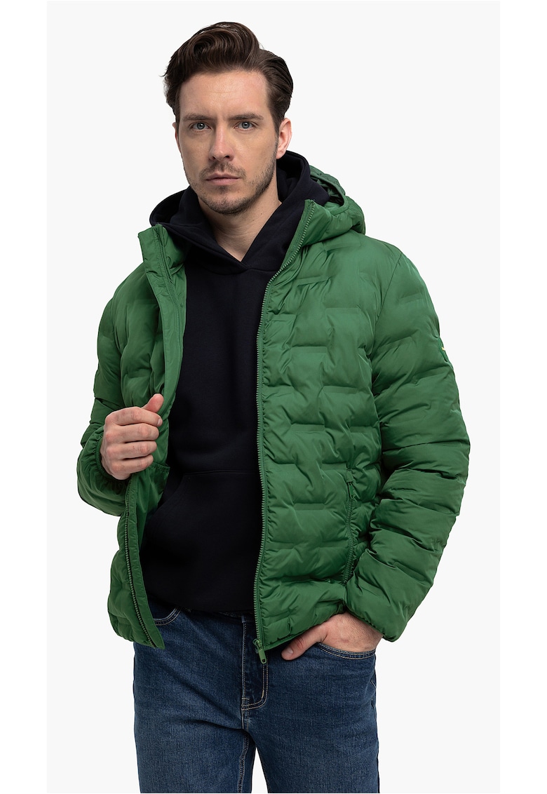 Geaca matlasata cu gluga detasabila - buzunare - sac de compresie -  J-Sintor - Verde - Verde