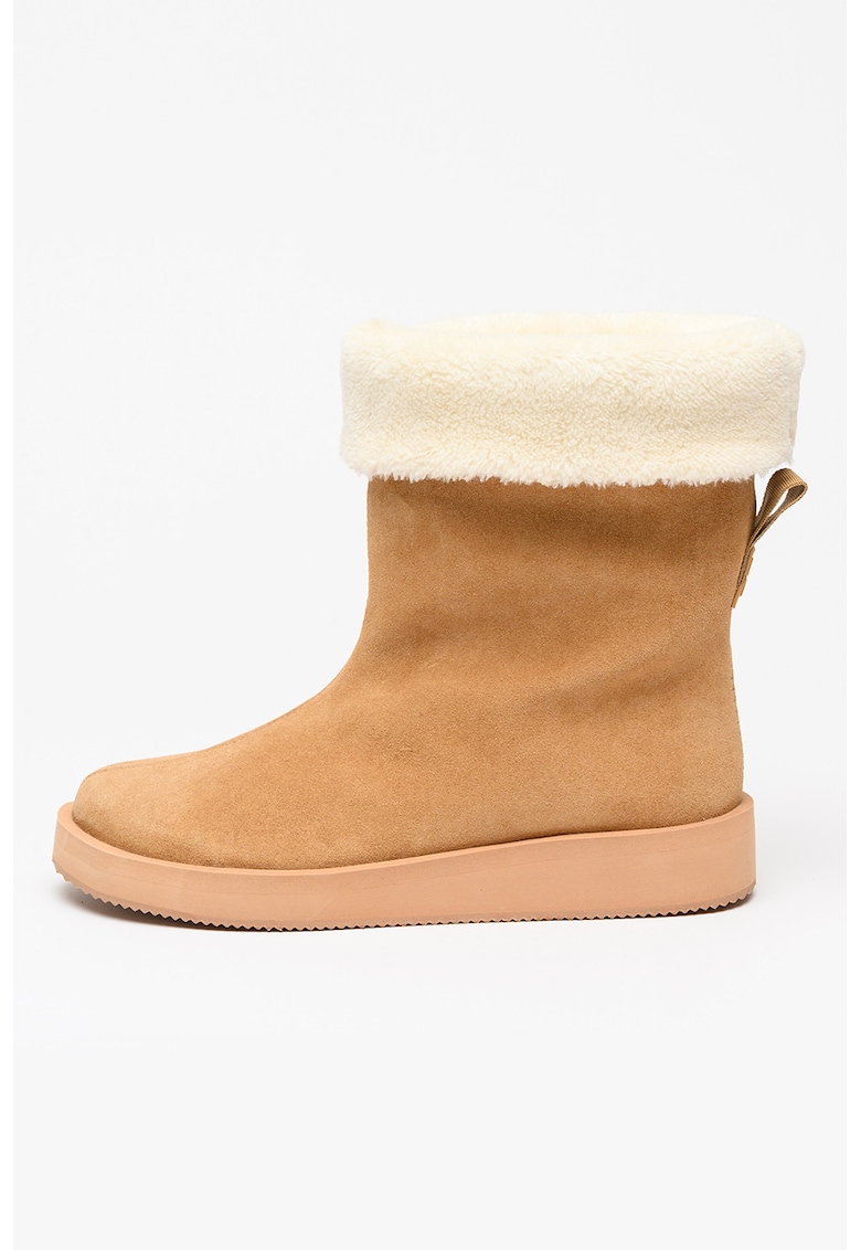 Ghete din piele intoarsa cu captuseala din material teddy Zaralyn - Maro deschis