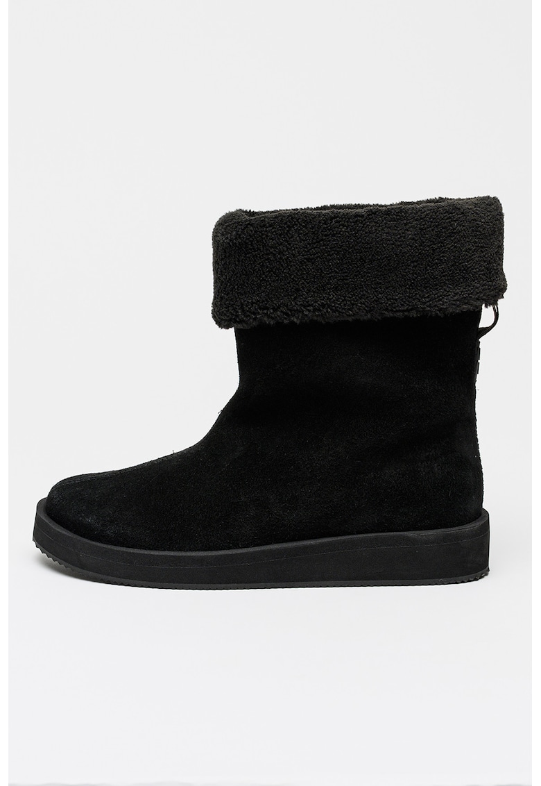 Ghete din piele intoarsa cu captuseala din material teddy Zaralyn - Negru