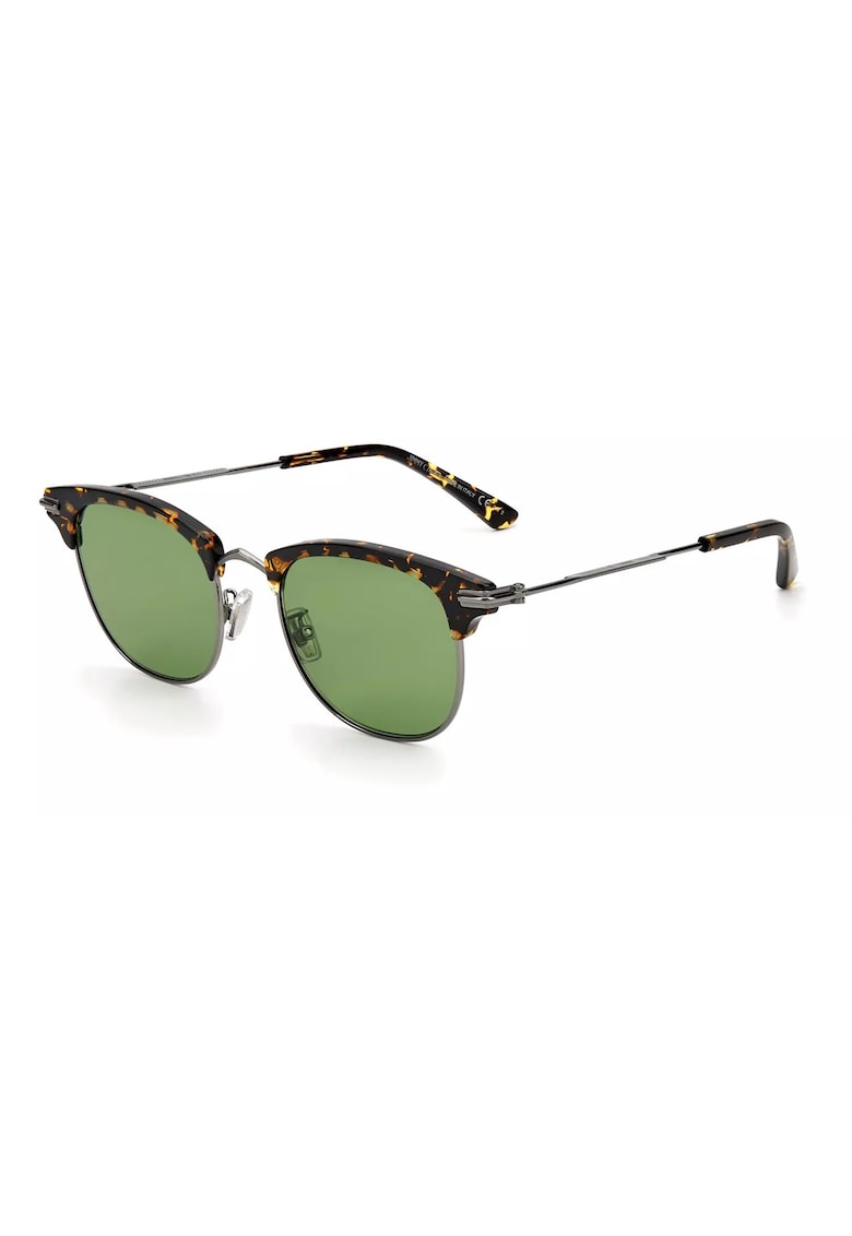 Ochelari de soare barbati  metalici - argintii si havana - lentile verzi - 51x20x150mm - set cu etui si servetel