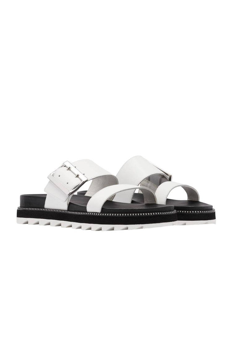 Papuci -  Piele Naturala - Alb/Negru -