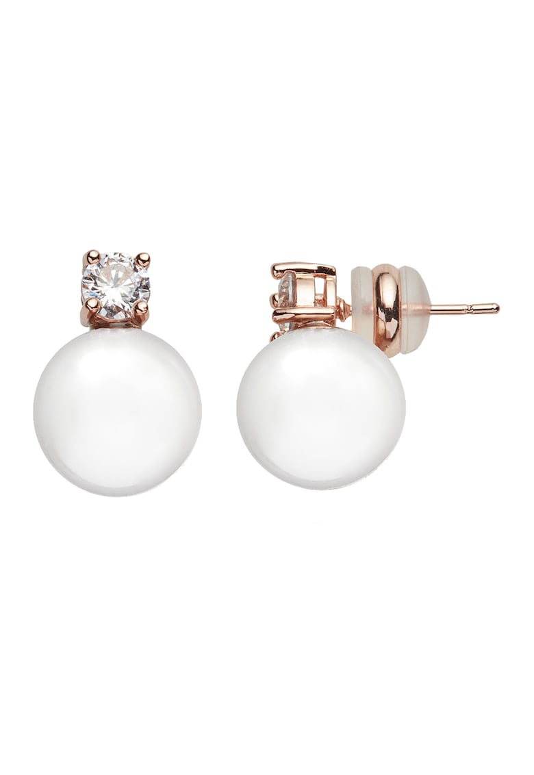 Cercei decorati cu perle de sticla si zirconia - Alb - Auriu - Alb/Auriu rose