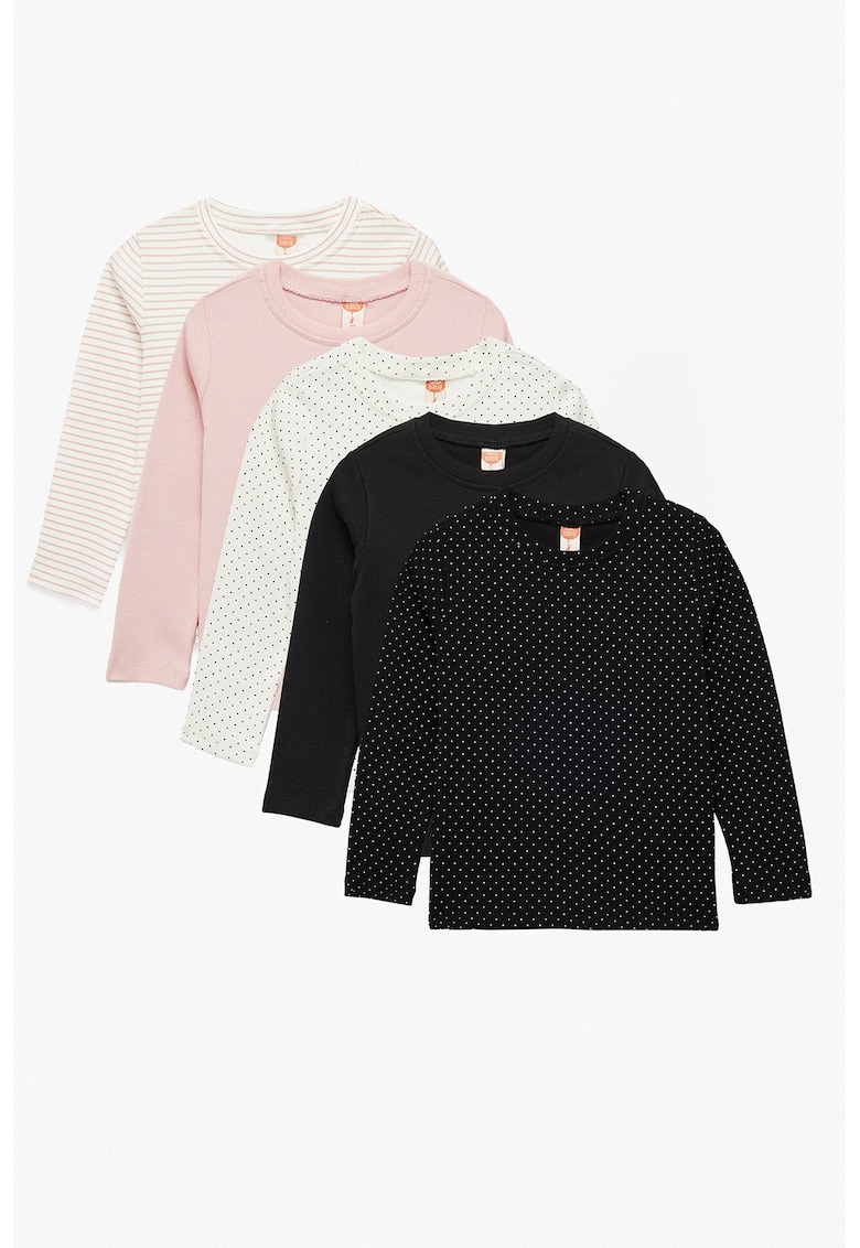 Set de bluza cu decolteu la baza gatului - 5 piese - Negru/Bej/Roz