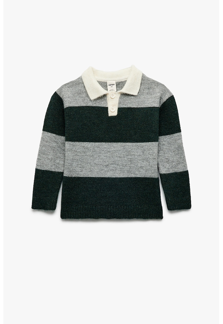 Pulover cu guler polo si dungi - Negru/Gri inchis