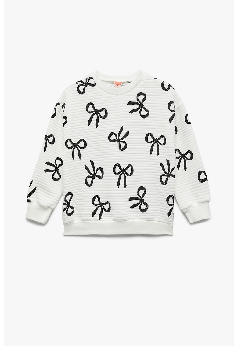 Bluza de trening din amestec de bumbac cu imprimeu funde - Alb fildes/Negru