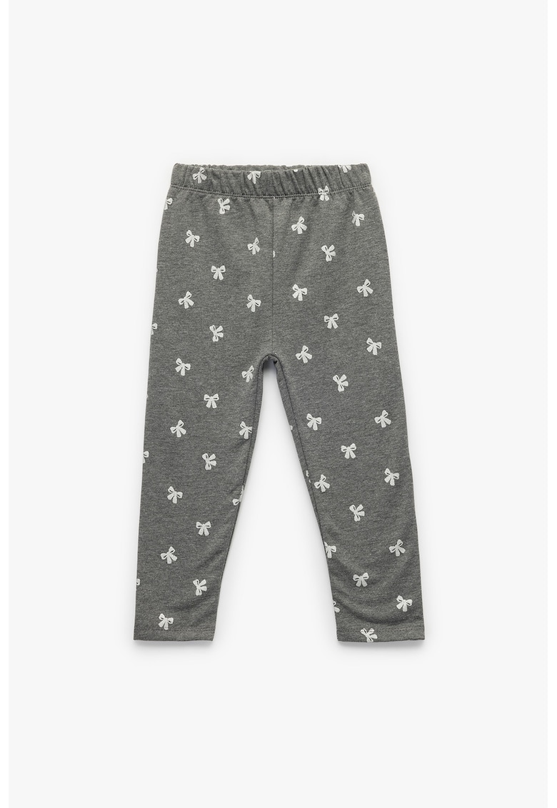 Pantaloni cu talie elastica si imprimeu - Alb/Gri inchis