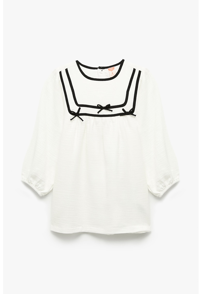 Rochie din bumbac cu maneci lungi - Alb/Negru