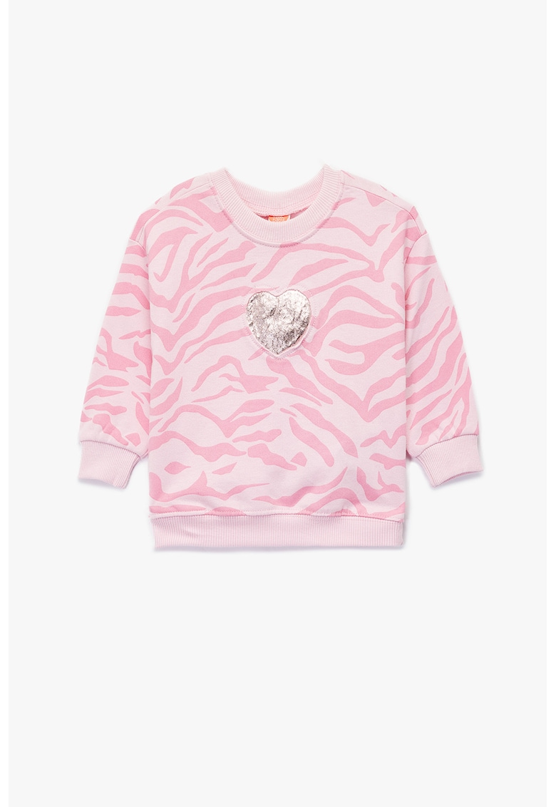 Bluza cu animal print si decolteu la baza gatului - Roz somon/Roz