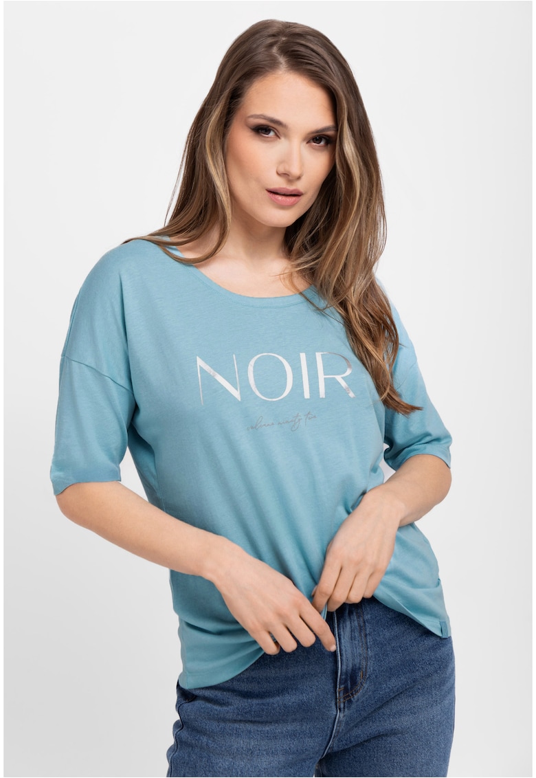 Tricou oversize pentru femei  T-Icon - turcoaz cu imprimeu