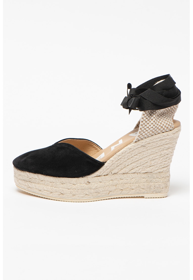 Sandale tip espadrile de piele intoarsa cu talpa wedge Hamptons