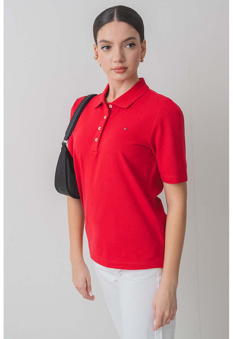 Tricou polo regular fit cu logo discret - Rosu vermillion