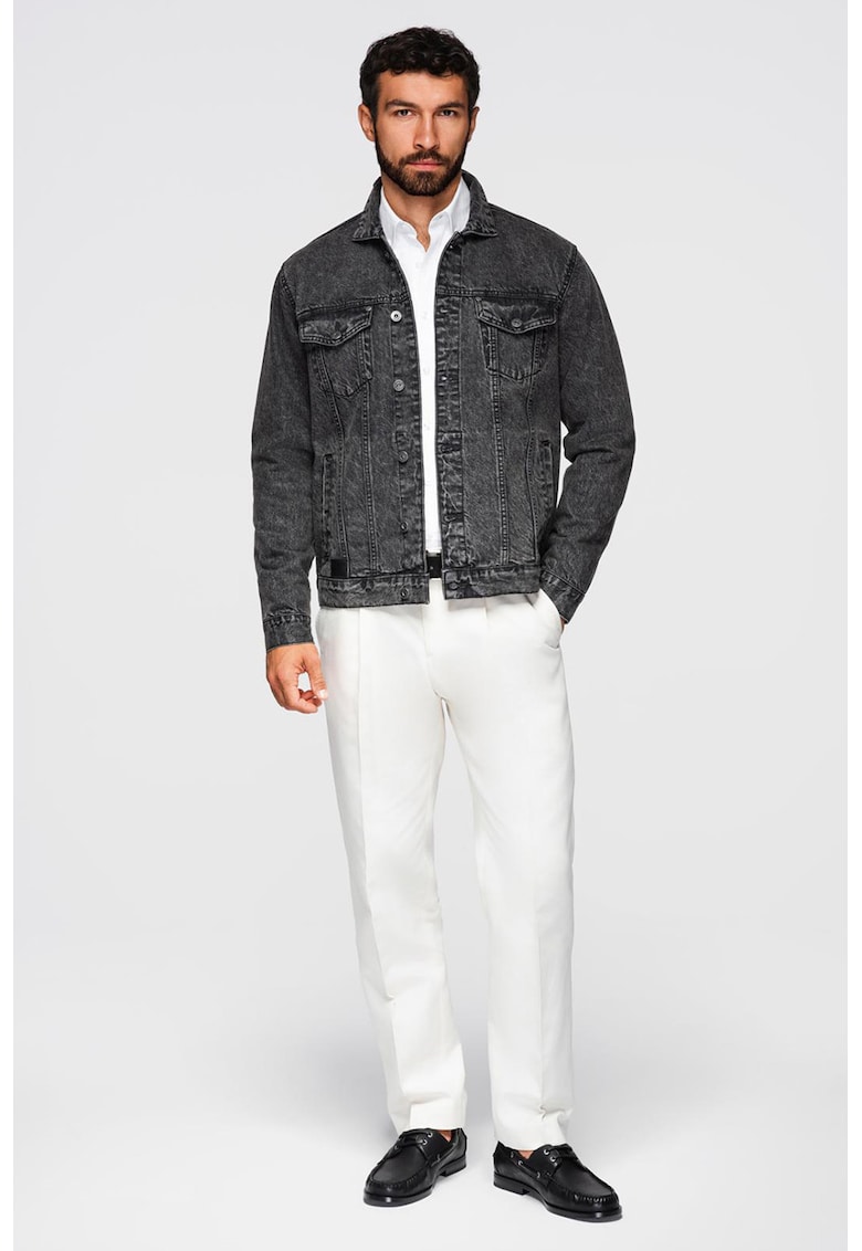 Jacheta din denim cu buzunare frontale - Negru stins