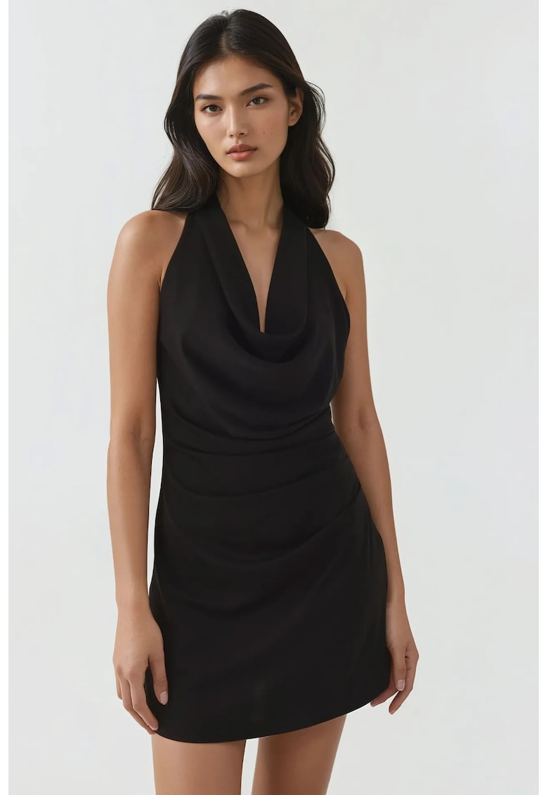Rochie mini -  decolteu in V - negru - textil - Negru