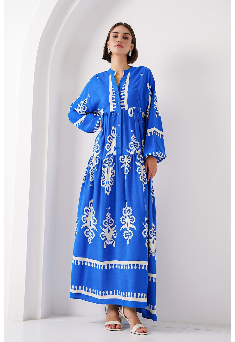 Rochie maxi HiCCUP BDART - decolteu in V - captusita - textil - albastru