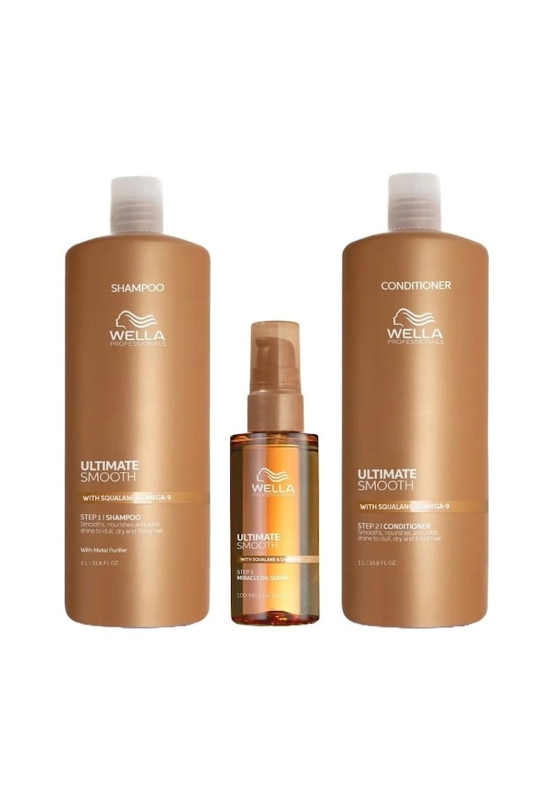 Pachet  Ultimate Smooth – Sampon - 1000 ml + Balsam - 1000 ml + Ulei Miracle Serum - 100 ml