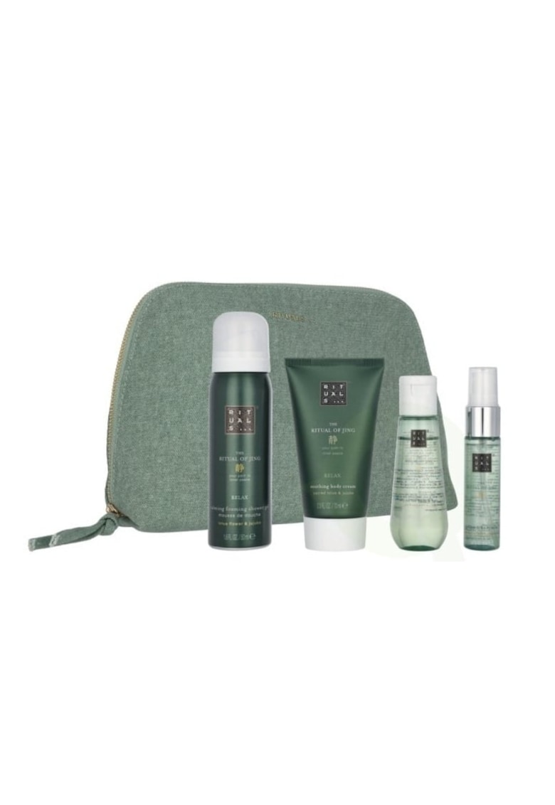 Set  The Ritual of Jing Relax Set – Crema de corp 70 ml - Spuma de dus 50 ml - Ulei uscat 50 ml - Spray Pillow Mist 20 ml