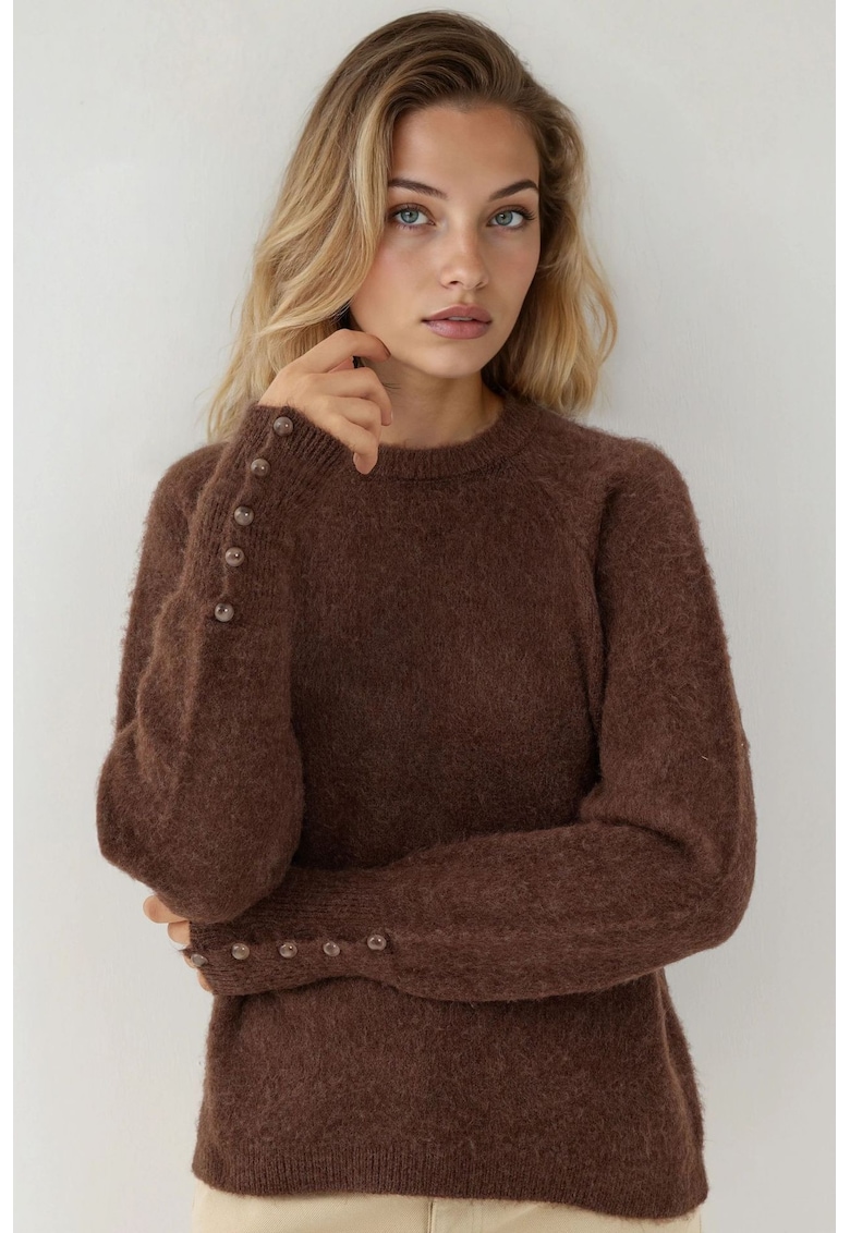 Pulover dama  maneca lunga - textura moale - tricot - Castaniu-maro -