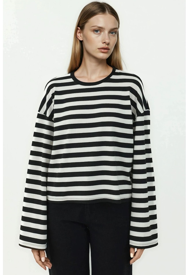 Bluza dama -  cu maneca lunga - dungi - negru - jerseu