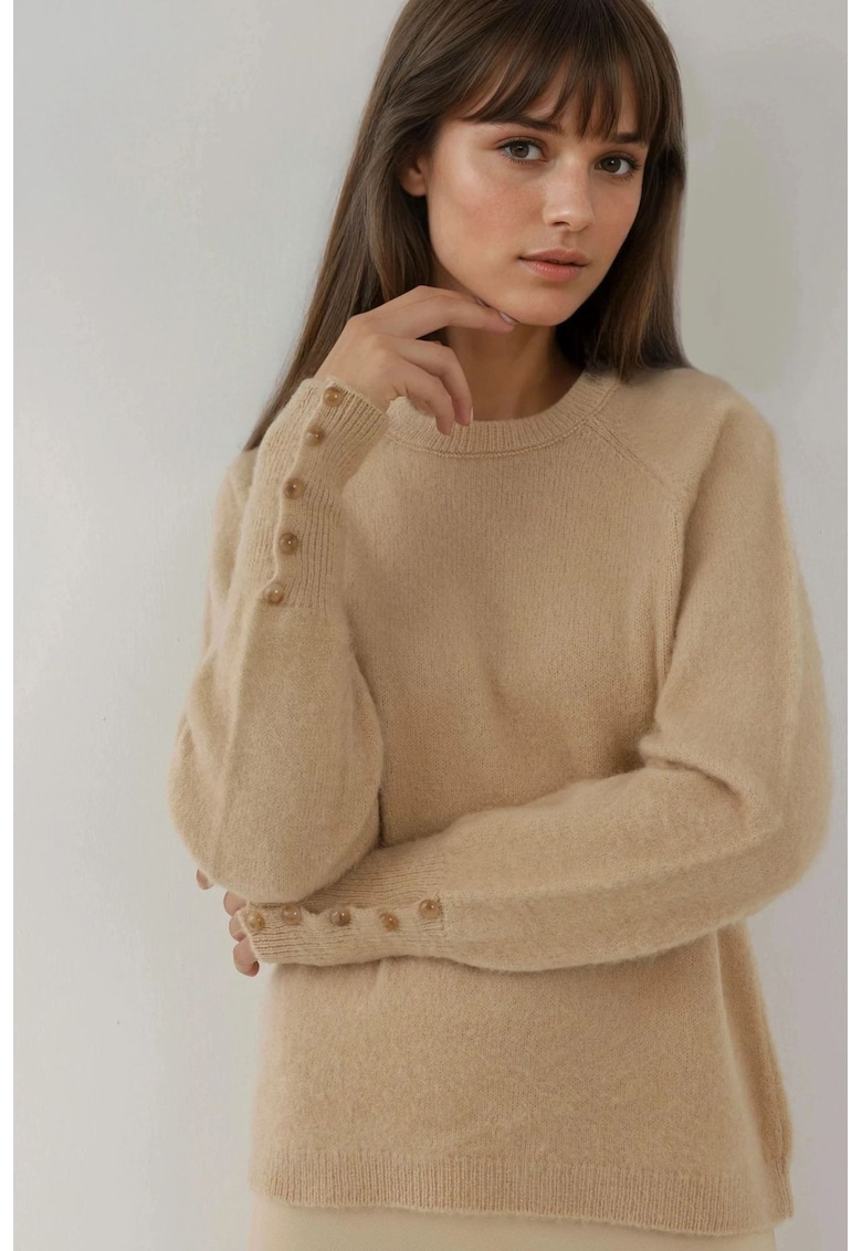 Pulover dama -  cu maneca lunga - textura moale - bej - tricot -