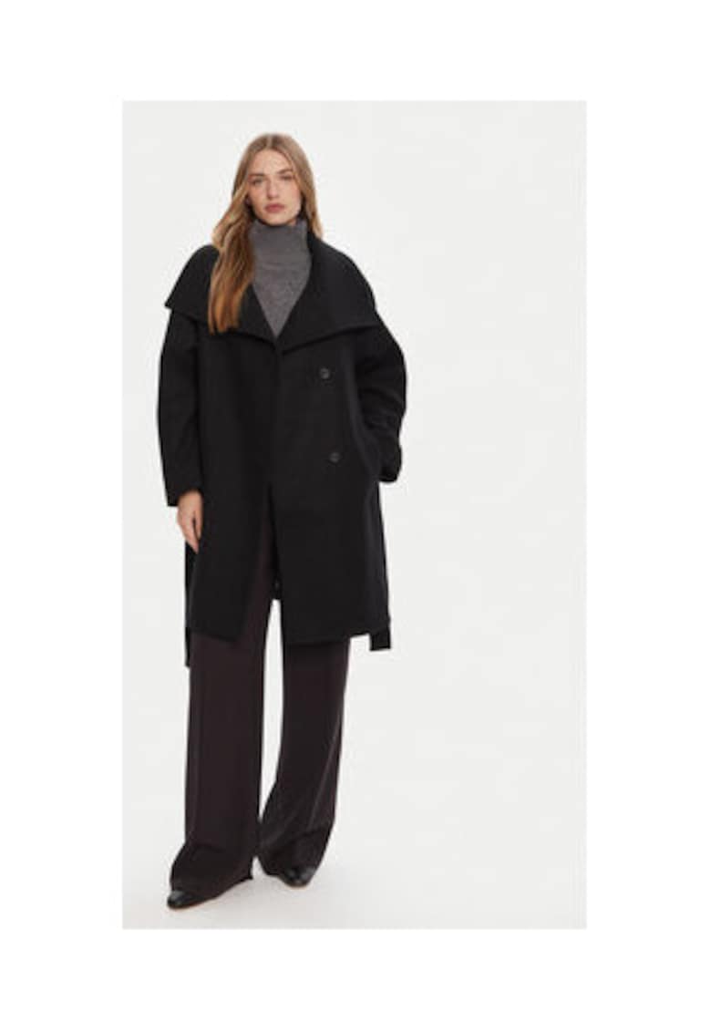 Palton dama -  negru - 70% lana reciclata - 30% poliester -