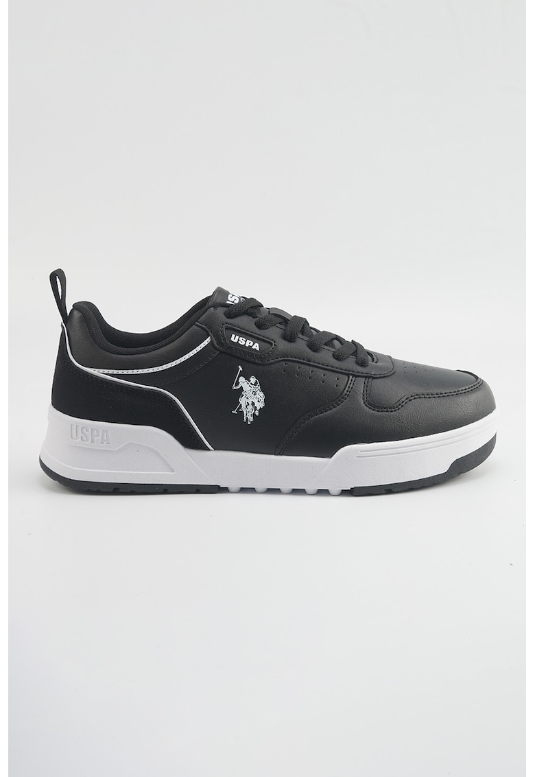 Pantofi sport din piele ecologica cu detaliu logo - Alb/Negru