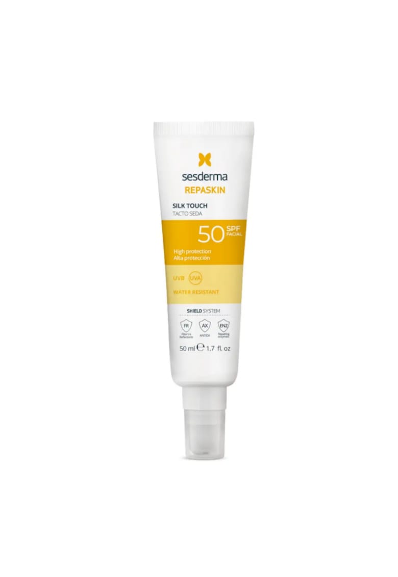 Protectie solara avansata UVB/UVA  REPASKIN Silk Touch SPF50 - textura catifelata si mata - rezistent la apa - 50ml