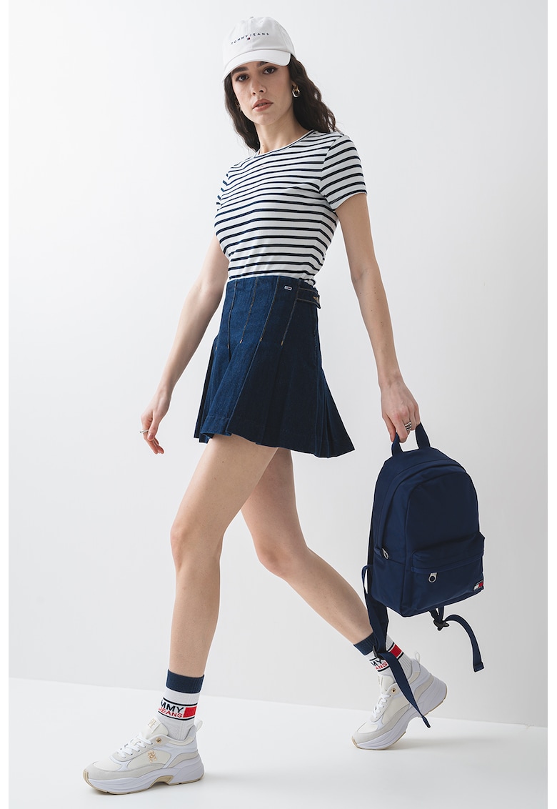 Tricou slim fit striat - Alb/Albastru ultramarin