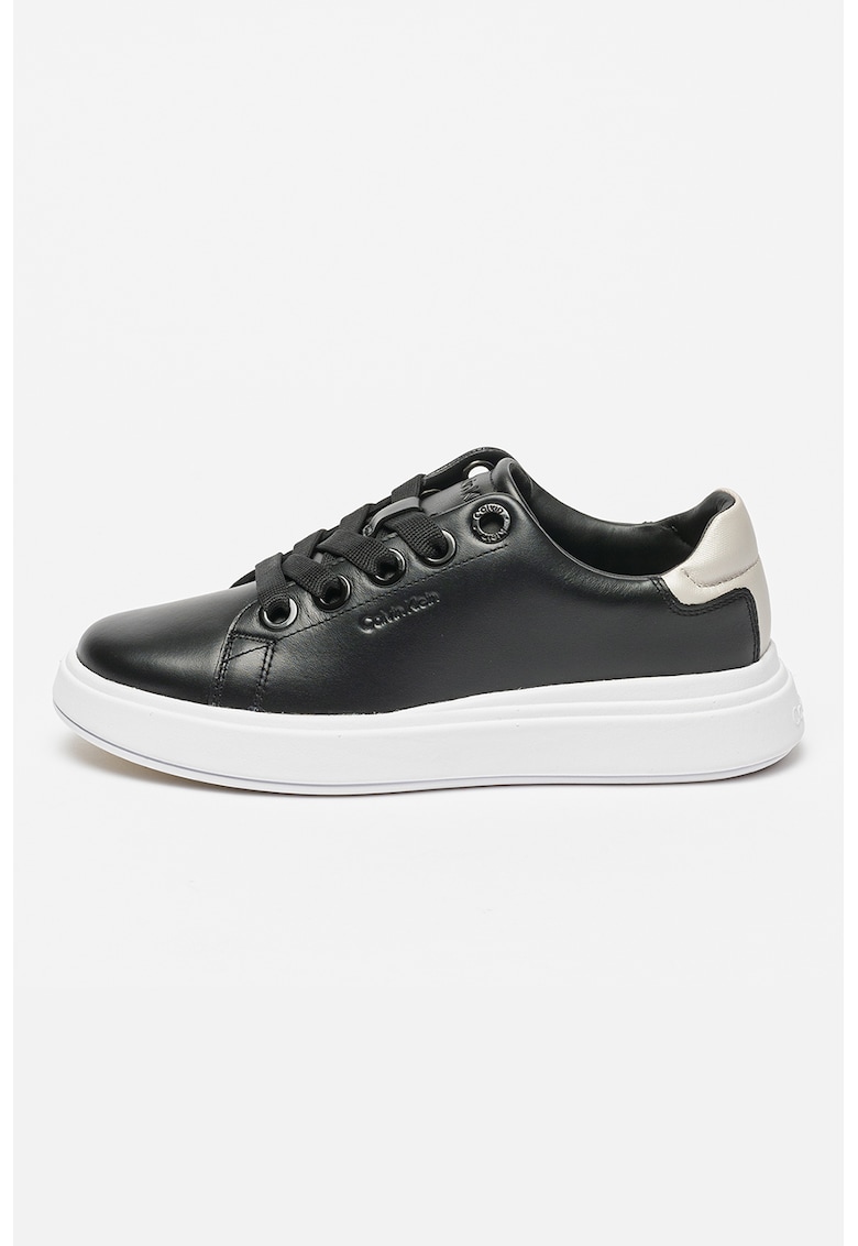 Pantofi sport de piele cu sireturi - Negru/Argintiu