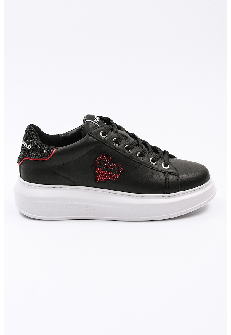 Pantofi sport de piele cu logo si strasuri Heart of Karl - Rosu/Negru