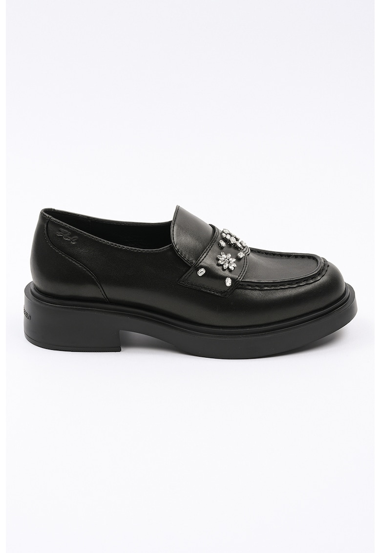 Pantofi loafer din piele cu strasuri - Negru