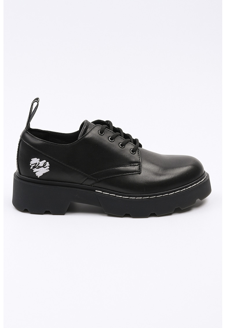 Pantofi din piele cu logo brodat - Negru