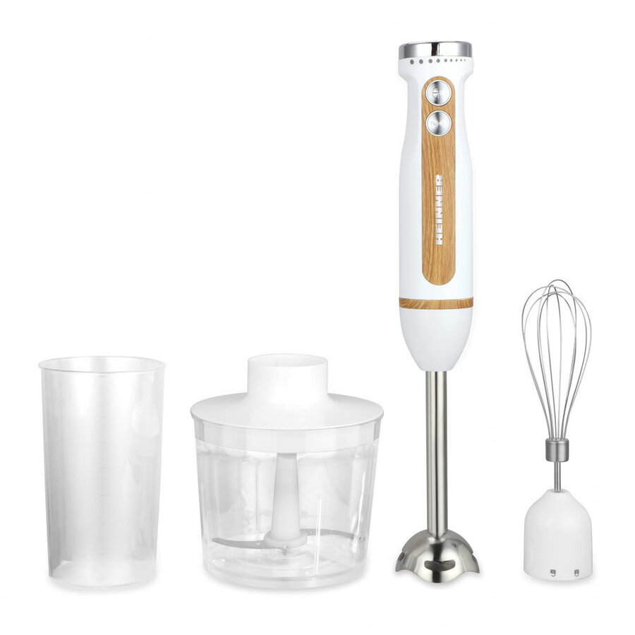 Blender de Mana BestMix HB-DC600WH Viteza Variabila Functie Turbo Lame Otel Inoxidabil Pahar Gradat 0.7L Tocator 0.5L Tel 600W Alb