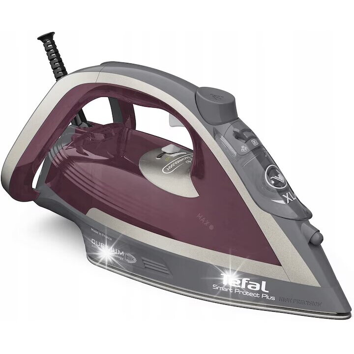 Fier de Calcat Smart Protect Plus FV6870 2800W 260G/Min 270ML Durilium AirGlide Mod Eco Abur Vertical Anticalcar Gri/Bordeaux